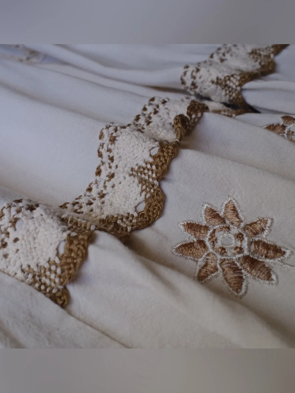 Boho Cream Maxi‎ Skirt / Midi Dress with Embroidered Accents